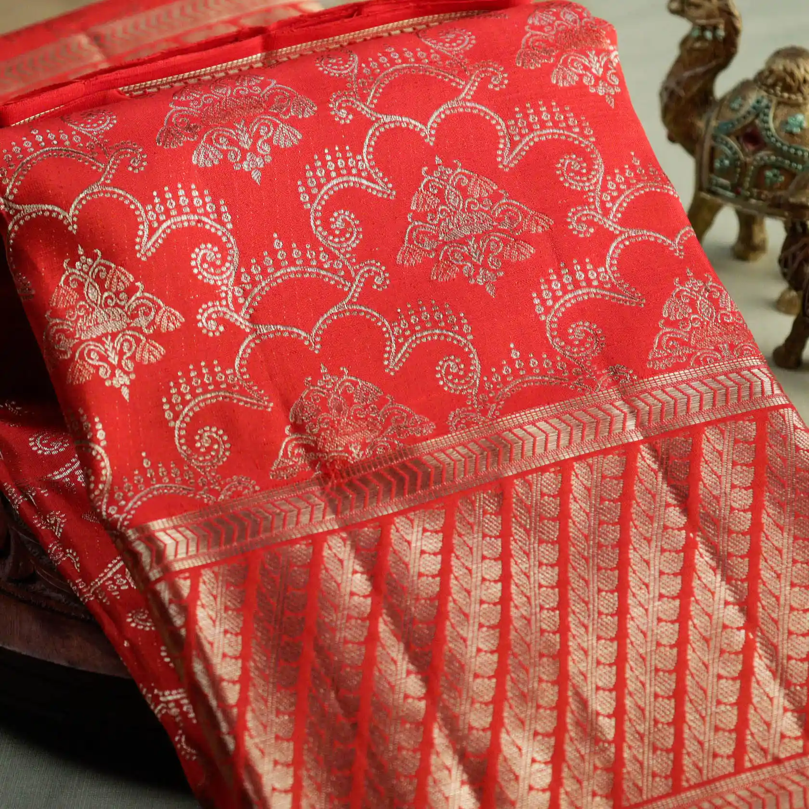 Red Bridal Kanchi Silk Saree with Paisley Jaal