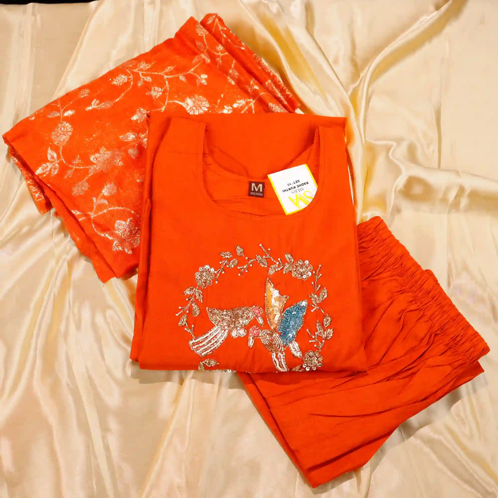 Soft Satin Kurti Set with Beadwork