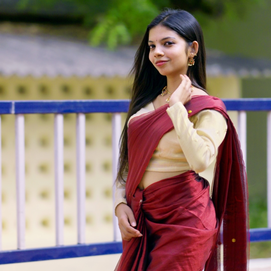 Mirror Work Khadi Tissue Saree